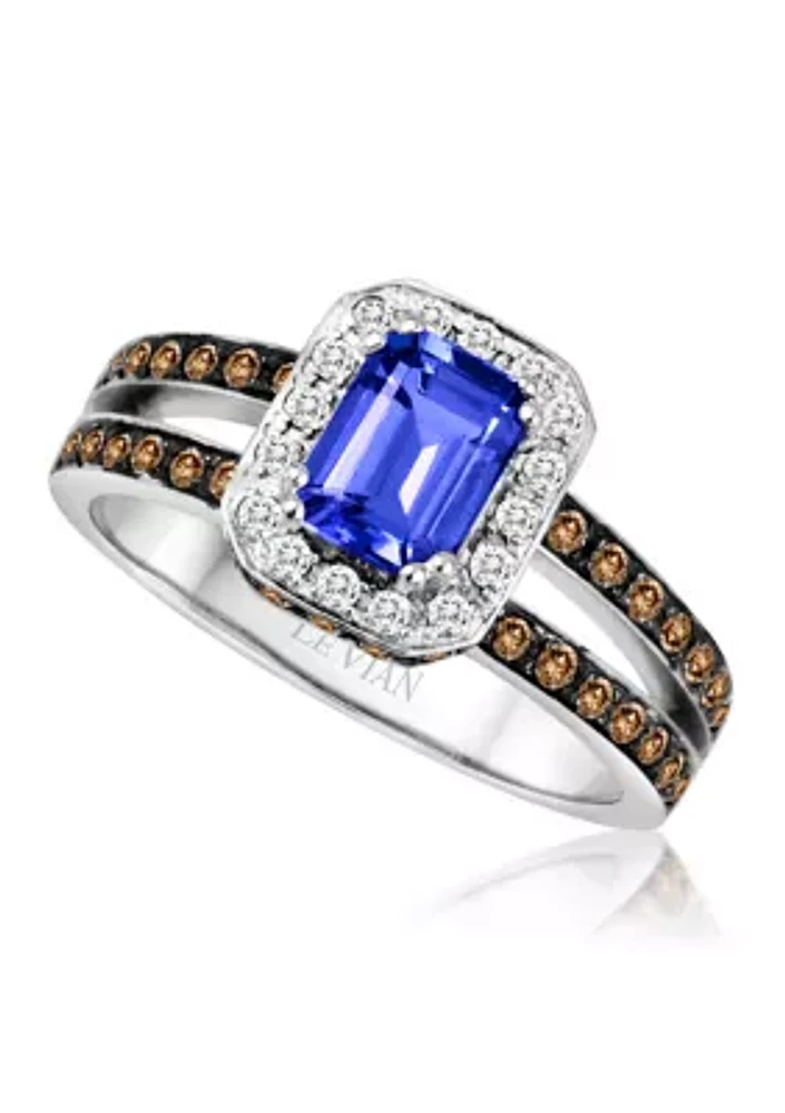 3/4 ct. t.w. Blueberry Tanzanite™, 1/2 ct. t.w. Chocolate Diamond®, and 1/8 ct. t.w. Vanilla Diamond® Ring in 14k Vanilla Gold®