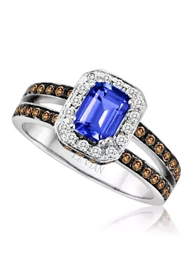 3/4 ct. t.w. Blueberry Tanzanite™, 1/2 ct. t.w. Chocolate Diamond®, and 1/8 ct. t.w. Vanilla Diamond® Ring in 14k Vanilla Gold®