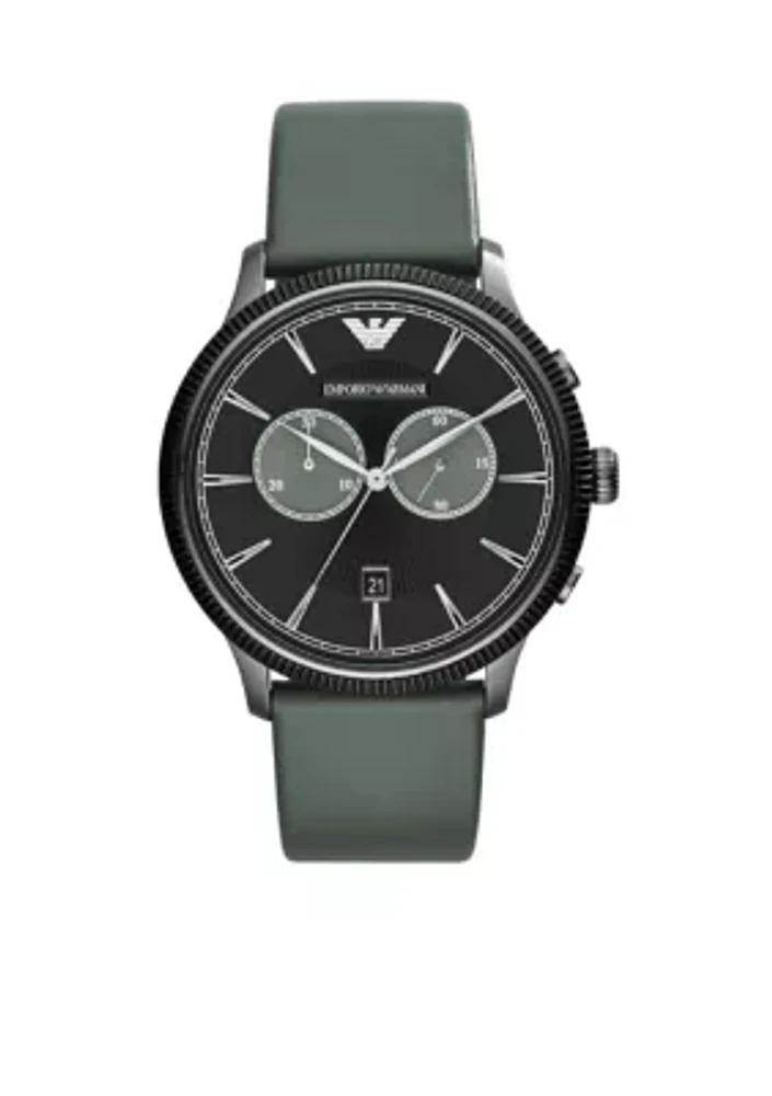 Men's Grey Leather Strap Chronograph Watch