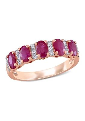 1.37 ct. t.w. Ruby and 1/6 Diamond Semi Eternity Ring 14k Rose Gold