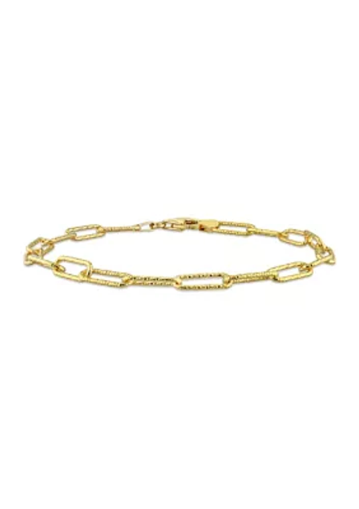 18k Yellow Gold Plated Sterling Silver 5mm Fancy Paperclip Chain Bracelet