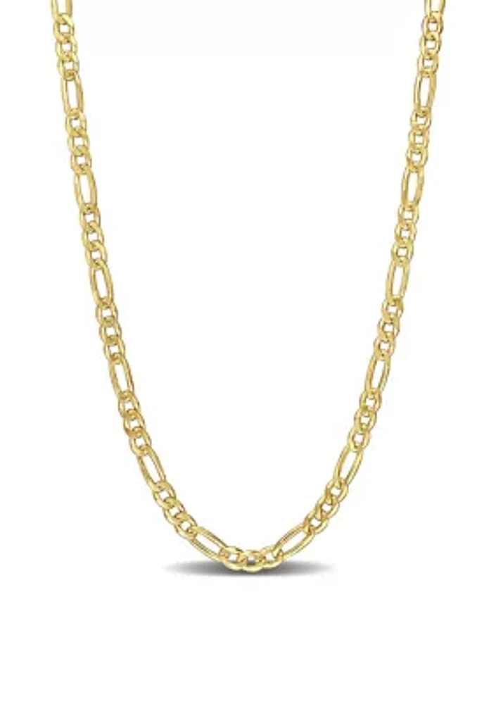 18k Yellow Gold Plated Sterling Silver 3.8mm Figaro Chain Necklace