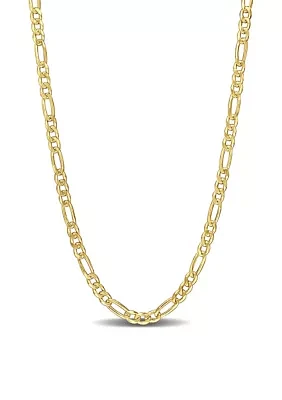 18k Yellow Gold Plated Sterling Silver 3.8mm Figaro Chain Necklace