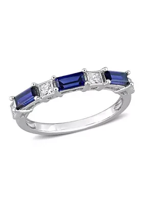 Lab Created 1 3/8 CT TGW Blue and White Sapphire Baguette Ring Sterling Silver