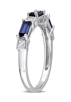 Lab Created 1 3/8 CT TGW Blue and White Sapphire Baguette Ring Sterling Silver