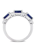 Lab Created 1 3/8 CT TGW Blue and White Sapphire Baguette Ring Sterling Silver