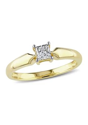 1/3 ct. t.w. Princess Cut Diamond Solitaire Engagement Ring 10k Yellow Gold