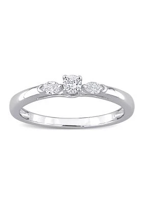 1/4 CT TDW Round and Marquise Diamond Engagement Ring 10k White Gold