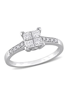 5/8 CT TW Princess and Round-Cut Diamond Cluster Engagement Ring 10k White Gold