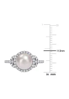 8.5-9mm Cultured Freshwater Pearl and 3/4 CT TGW White Topaz Halo Ring Sterling Silver