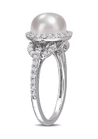 8.5-9mm Cultured Freshwater Pearl and 3/4 CT TGW White Topaz Halo Ring Sterling Silver