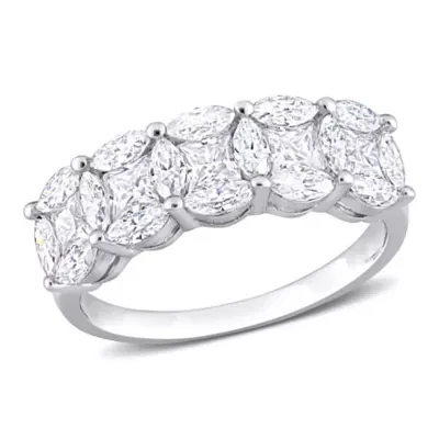 Lab Created Marquise and Princess Cut Moissanite Anniversary Ring Sterling Silver