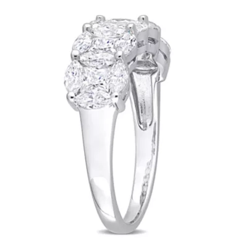 Lab Created Marquise and Princess Cut Moissanite Anniversary Ring Sterling Silver