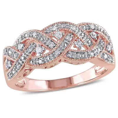 1/8 CT TW Diamond Braided Ring Rose Plated Sterling Silver