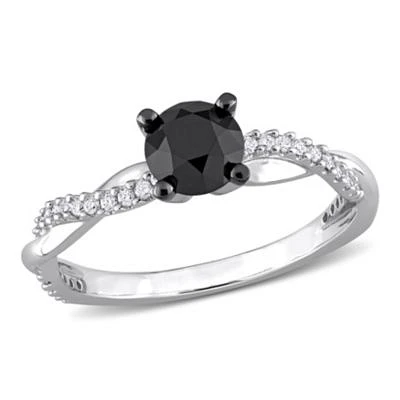 1.15 ct. t.w. Black and White Diamond Crossover Engagement Ring 14K Gold