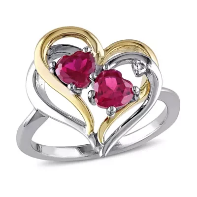 Lab Created Ruby and Diamond Accent Double Heart Ring 2-Tone  Sterling Silver