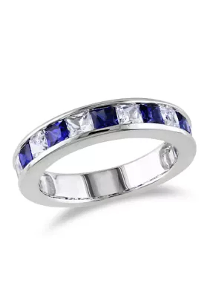 2.38 ct. t.w. Lab Created Blue and White Sapphire Anniversary Band Sterling Silver