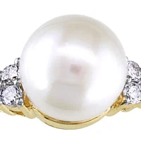 10k Yellow Gold Cultured Freshwater Pearl and Diamond Ring