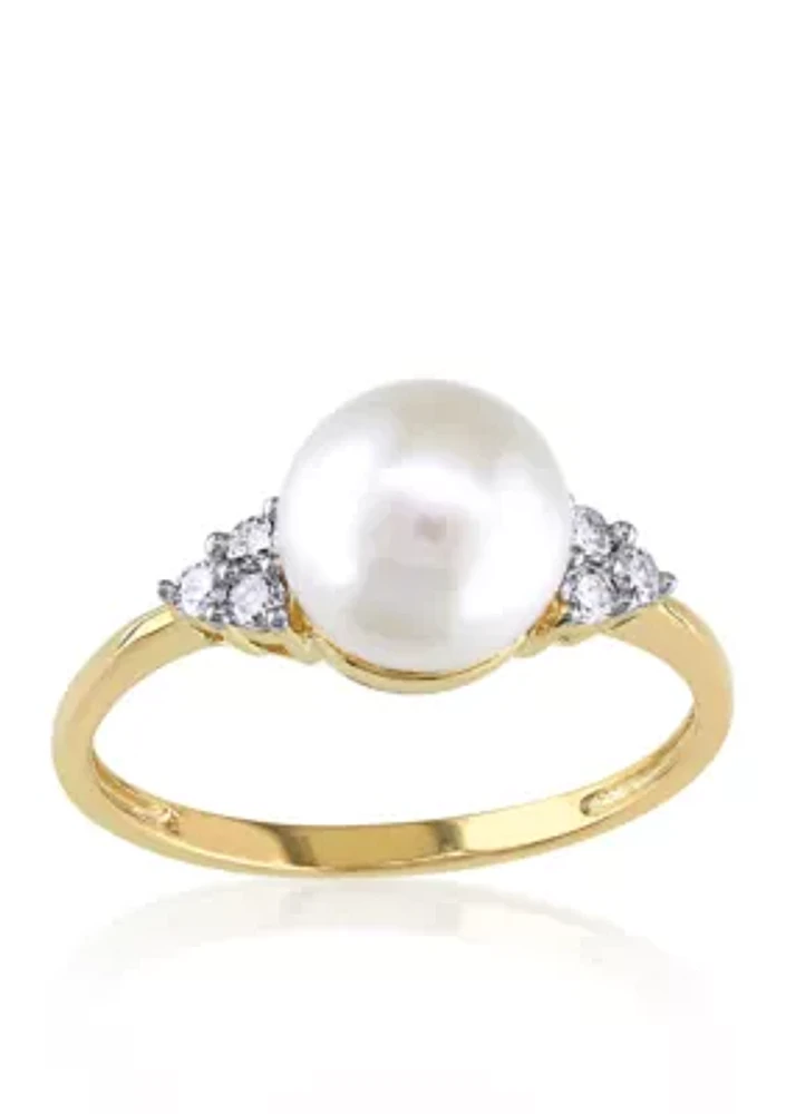 10k Yellow Gold Cultured Freshwater Pearl and Diamond Ring