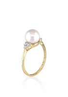 10k Yellow Gold Cultured Freshwater Pearl and Diamond Ring