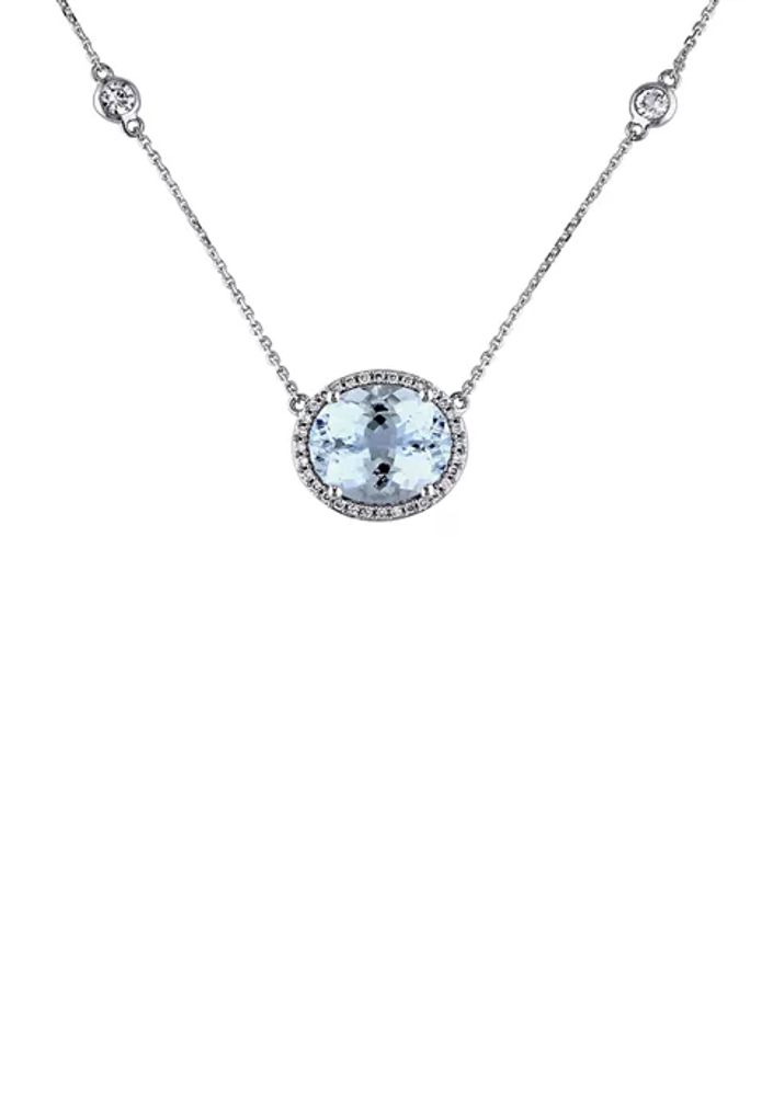 Siviglia Collection 18K Yellow Gold Aquamarine Diamond Lariat Necklace with  Bead Stations