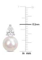 Lab Created 8.5-9mm White Freshwater Cultured Pearl and 1 1/3 CT TGW Created White Sapphire Stud Earrings in Sterling Silver