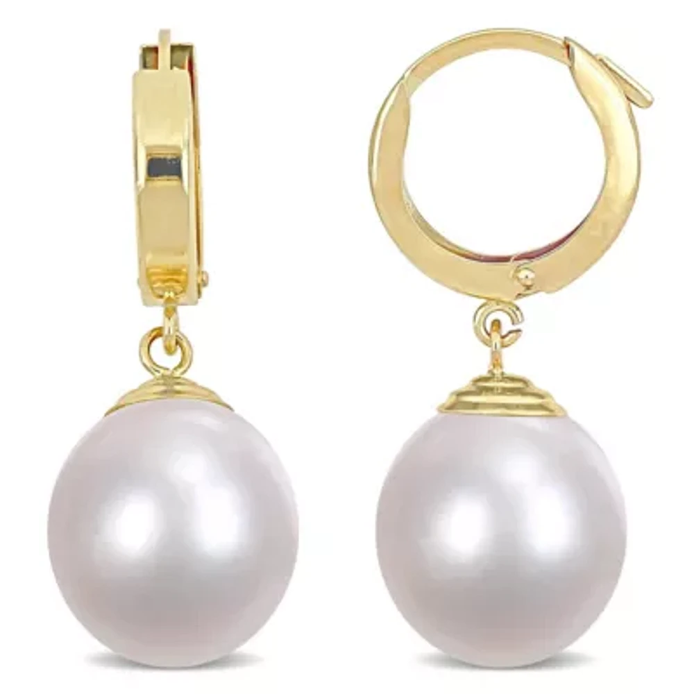 11-12MM Cultured South Sea Pearl Drop Huggie Earrings in 14K Yellow Gold