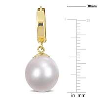 11-12MM Cultured South Sea Pearl Drop Huggie Earrings in 14K Yellow Gold