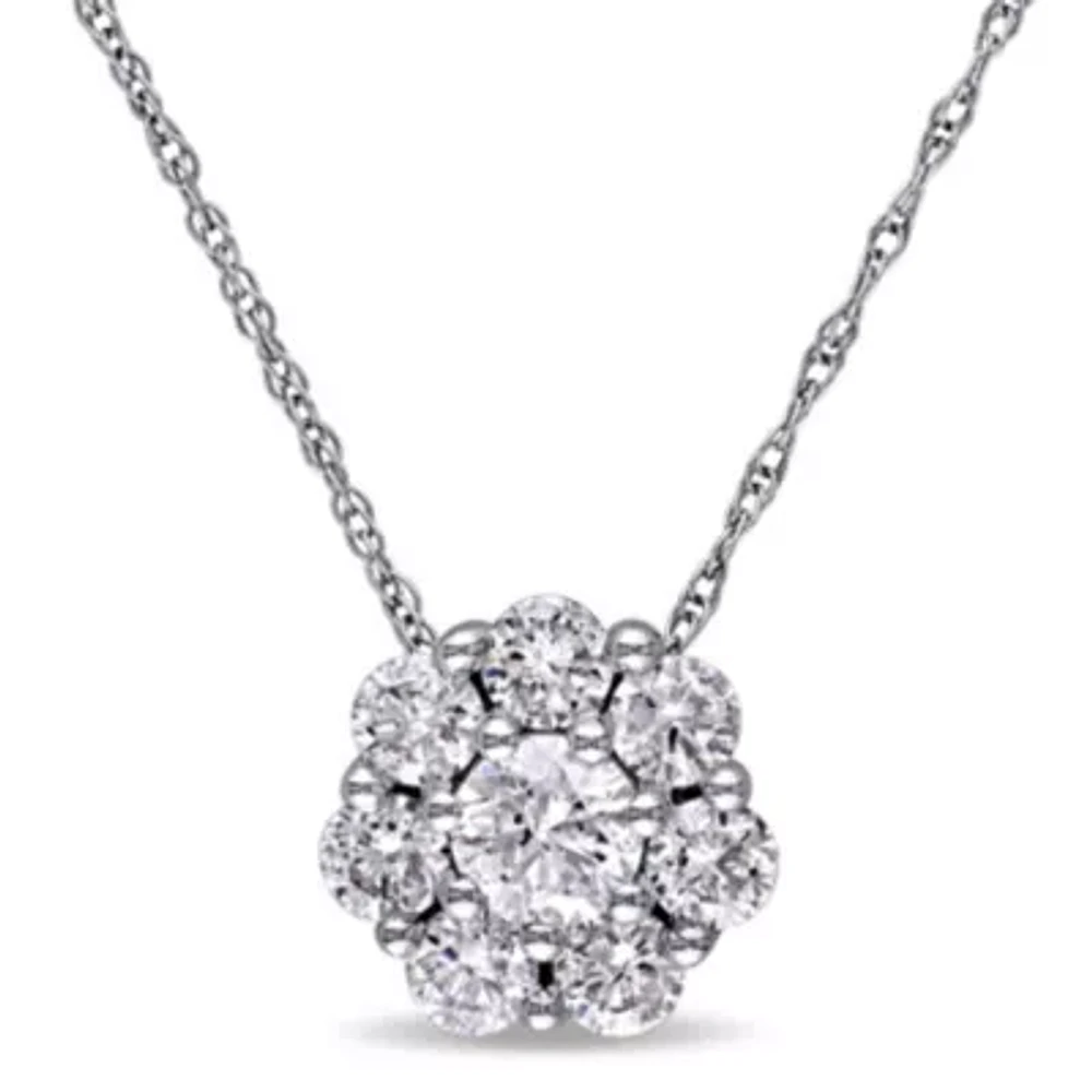 1 ct. t.w. Diamond Cluster Floral Pendant With Chain in 10K White Gold