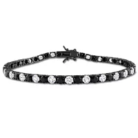 Lab Created Created White and Black Sapphire Tennis Bracelet in Black Rhodium Sterling Silver