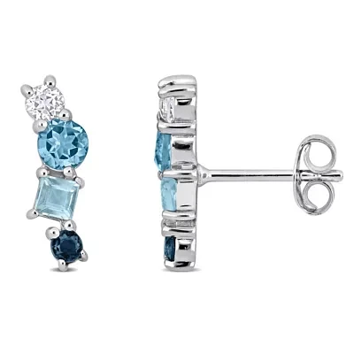 Blue Topaz SKY Swiss London & White Topaz Stud Earrings in Sterling Silver
