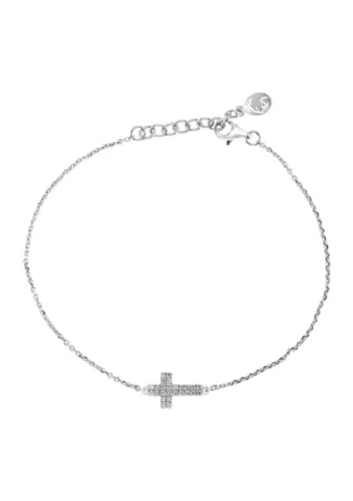 1/10 ct. t.w. Diamond Cross Bracelet in Sterling Silver 