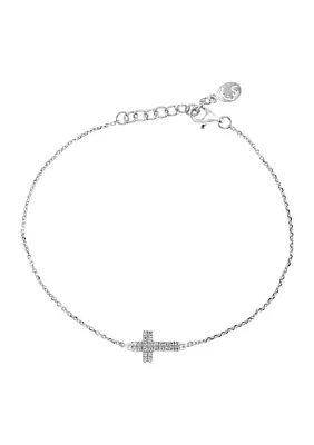 1/10 ct. t.w. Diamond Cross Bracelet in Sterling Silver 