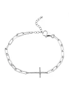 1/10 ct. t.w. Diamond Cross Paperclip Bracelet in Sterling Silver