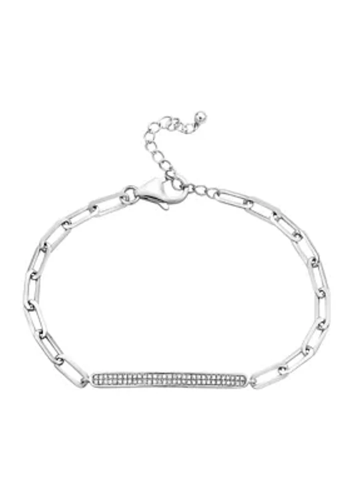 1/4 ct. t.w. Diamond Bar Paperclip Bracelet in Sterling Silver