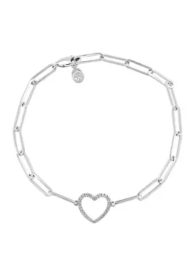 1/10 ct. t.w. Diamond Heart Paperclip Bracelet in Sterling Silver