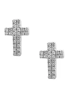 Sterling Silver Cross Pavé Diamond Earrings