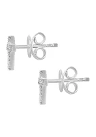 Sterling Silver Cross Pavé Diamond Earrings