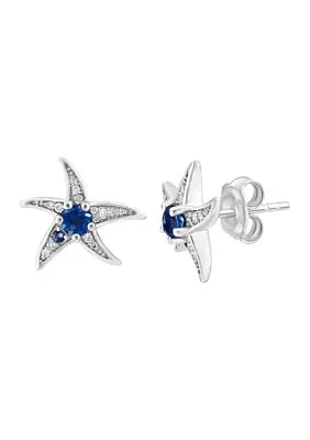 1/10 ct. t.w. Diamond and Blue Topaz Starfish Stud Earrings in Sterling Silver