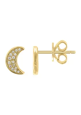 Sterling Silver-14K Gold Plated Diamond Earrings 