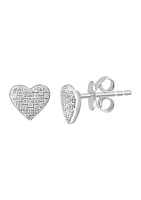 925 Sterling Silver Diamond Heart Earrings