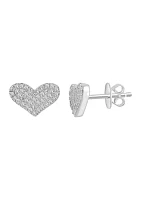 Diamond Heart Stud Earrings in Sterling Silver