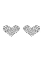 Diamond Heart Stud Earrings in Sterling Silver