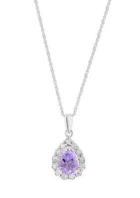 1/10 ct. t.w. Diamond and Amethyst Pendant Necklace in Sterling Silver