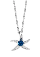 Diamond and Blue Topaz Starfish Pendant Necklace in Sterling Silver