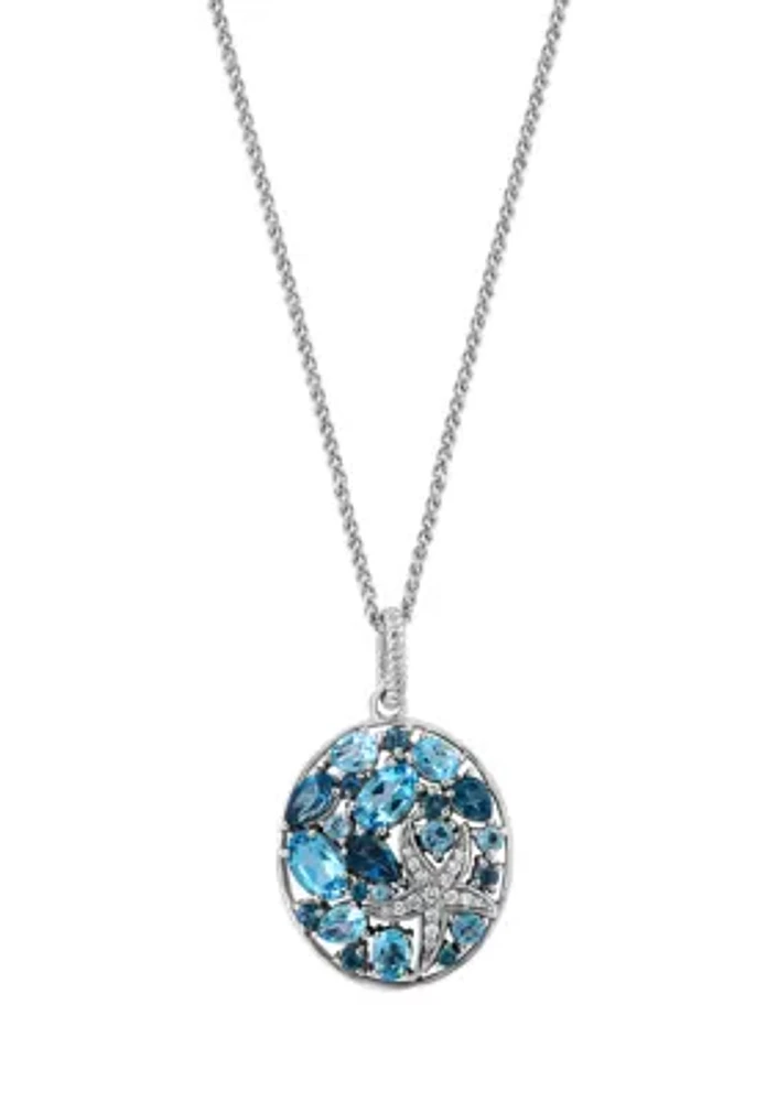 Diamond, Blue Topaz, and London Blue Topaz Pendant Necklace in Sterling Silver