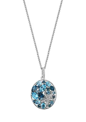 Diamond, Blue Topaz, and London Blue Topaz Pendant Necklace in Sterling Silver