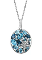 Diamond, Blue Topaz, and London Blue Topaz Pendant Necklace in Sterling Silver