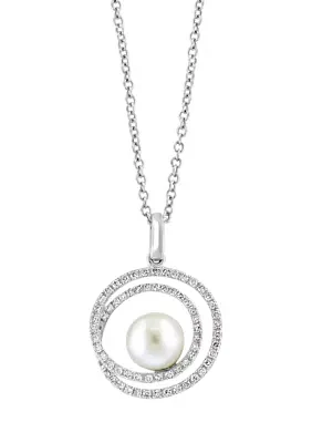 1/5 ct. t.w. Diamond and Freshwater Pearl Pendant Necklace in Sterling Silver