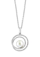 1/5 ct. t.w. Diamond and Freshwater Pearl Pendant Necklace in Sterling Silver